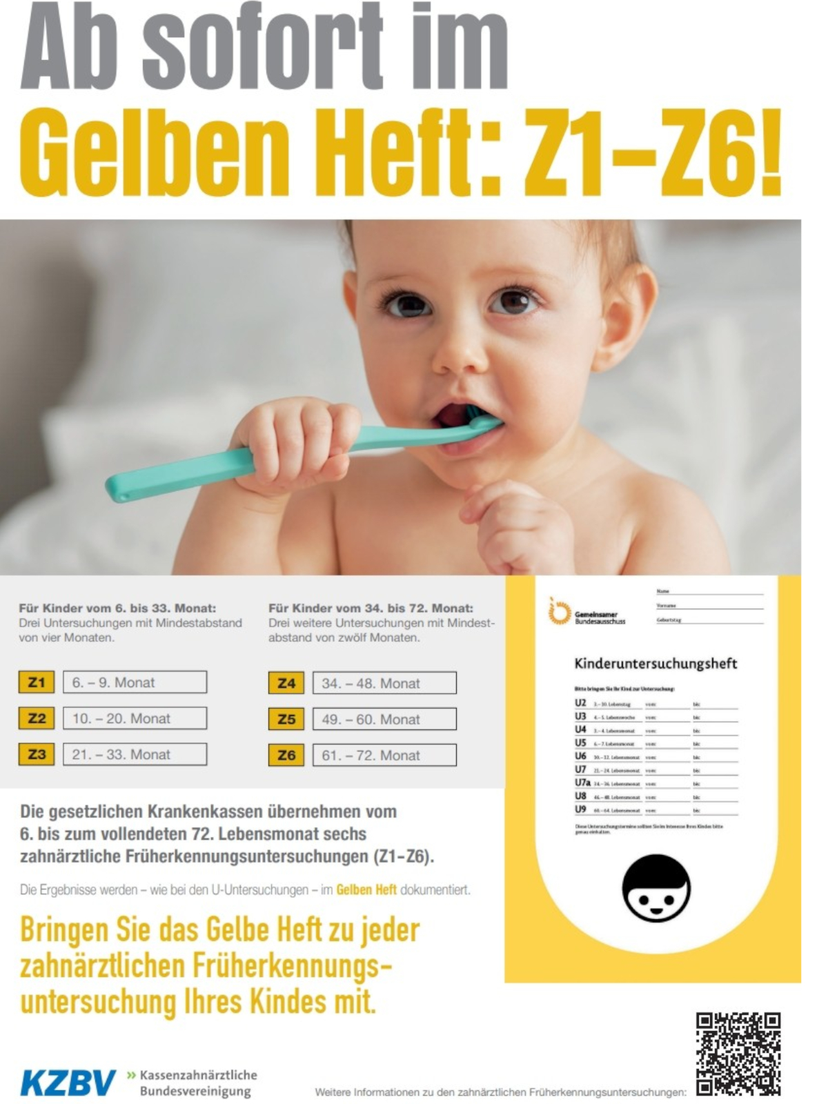 Zahnärztliche Früherkennung jetzt im gelben U-Heft